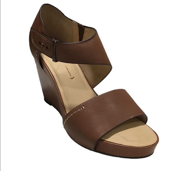 Naked Feet Brown Leather Dorado Wedge Heel Open Toe Sandal Size 8.5 - Picture 1 of 9